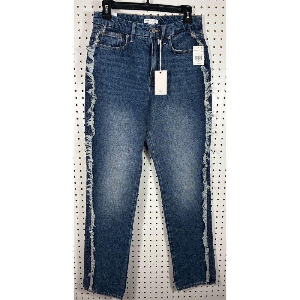 Good American Good Boy Side Frayed Straight Leg Jeans size 4/27